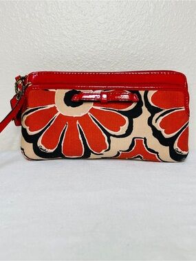 Coach Poppy Floral Scarf Print Double Zip Wallet #49939